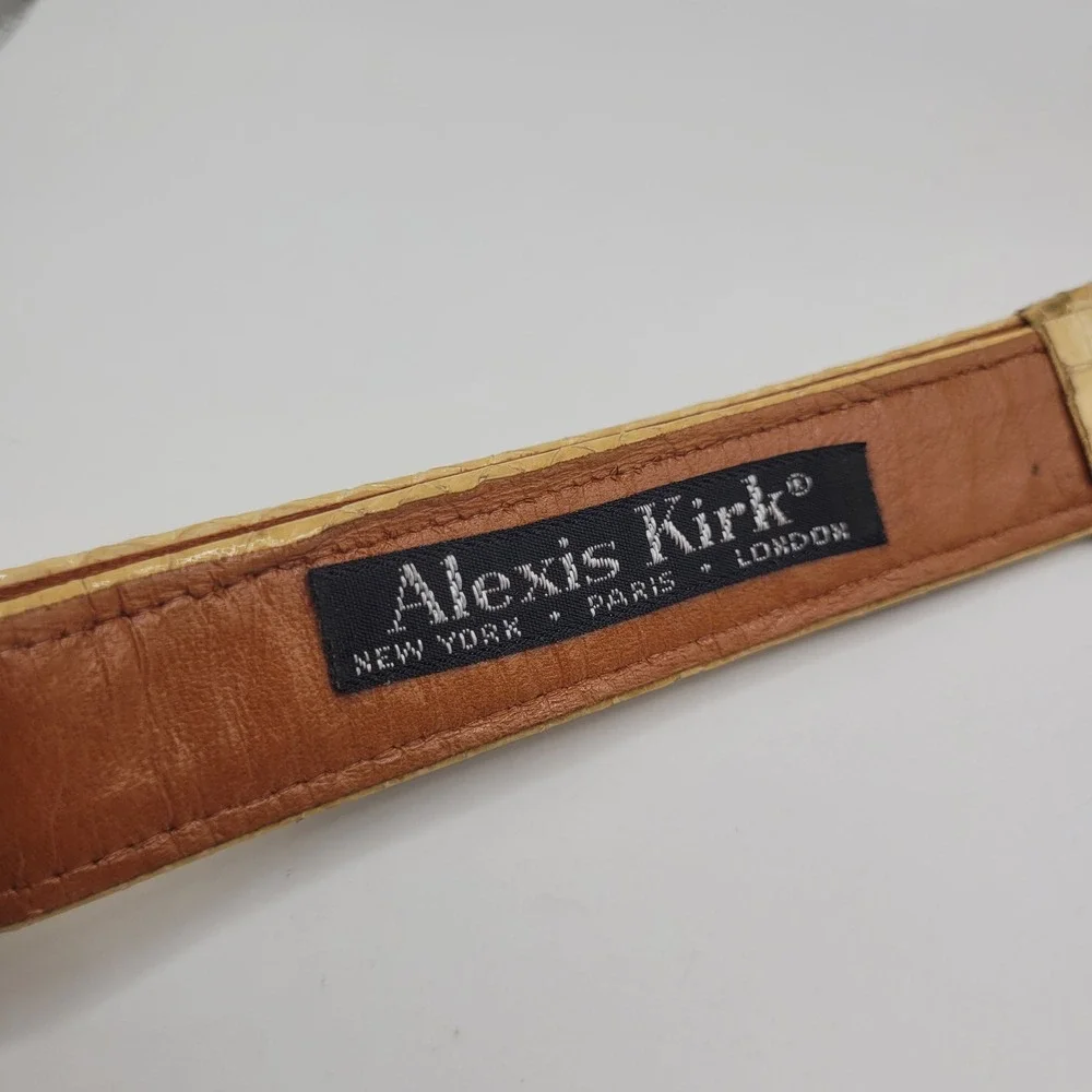 Vintage Alexis Kirk Belt Strap XS Tan Snakeskin Leather Waist Cinch 80s 90s Glam